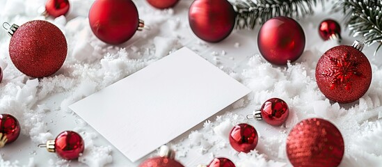 Aufkleber - Close up composition featuring Christmas balls and a blank card on a white background include copy space image