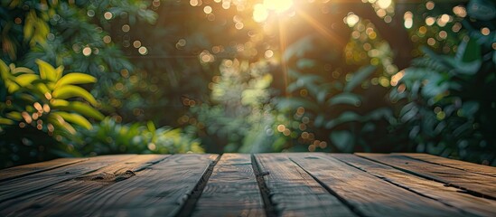 Poster - Blurry nature background with a table top creating copy space image