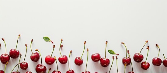 Aufkleber - Cherries neatly arranged on a white background with copy space image