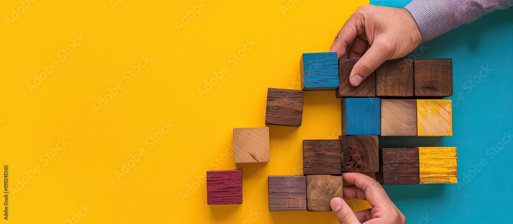 Businessman s hand placing wooden blocks with Think big start small on ...