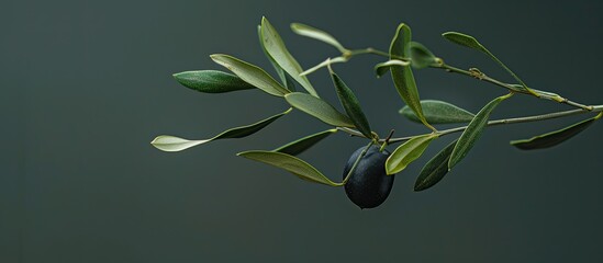 Poster - With copy space image a black olive on a branch contrasts beautifully against the background for your text placement