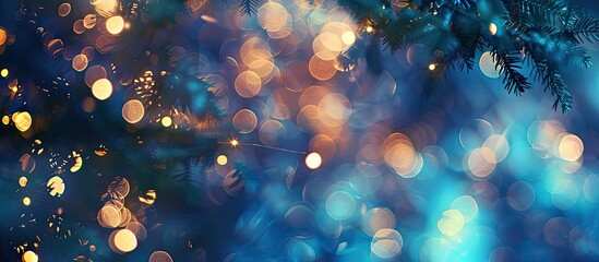 Aufkleber - blue bokeh lights shining beautifully in a copy space image