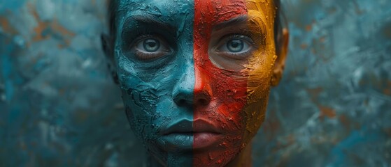 Poster - A woman with blue and red face paint