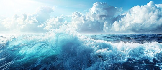Poster - Blue ocean waves blending with a sky backdrop ideal for adding text with available copy space image