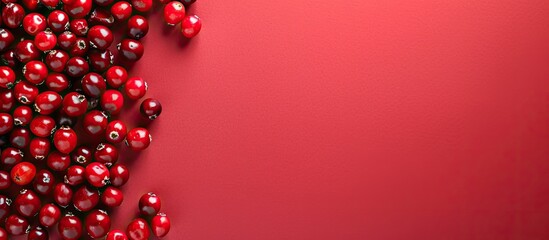 Poster - Cranberries scattered on a bright red backdrop with ample copy space image