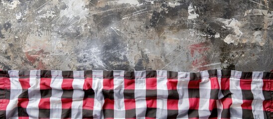 Poster - View from above of a checkered tablecloth on a concrete surface with space for images. Creative banner. Copyspace image