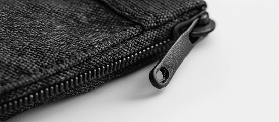Poster - Canvas pouch in black with zipper isolated on white background in a slightly blurred close up shot offering copy space for additional elements