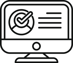 Poster - Line art style icon of a user profile on a computer screen with a check mark indicating successful verification or completion