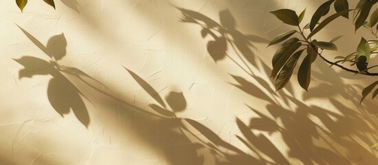 Poster - Beige white wall exhibiting abstract shadows of nature provides copy space image