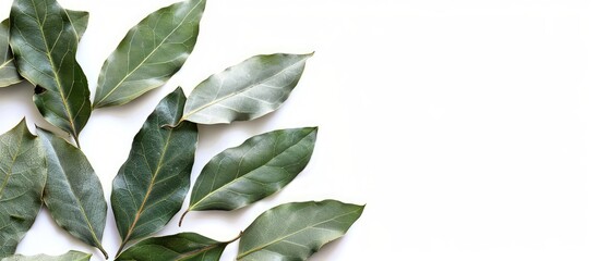 Canvas Print - Isolated bay leaves on white backdrop with copy space image available