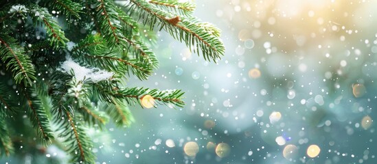 Aufkleber - Christmas tree branches with snow on a beautiful copy space image