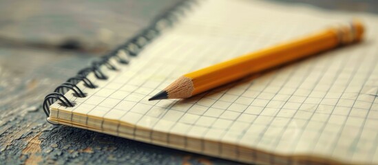 Fototapete - Close up of a notepad with empty pages and a pencil on top ideal for adding text or drawings with a large copy space image