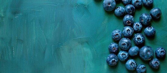 Aufkleber - Blueberries arranged on a green surface with copy space image