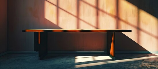 Leinwandbilder - A desk with ample blank space to showcase your product set against a wall casting shadows ideal for a copy space image