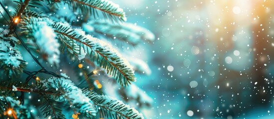 Aufkleber - Christmas tree branches with snow on a beautiful copy space image