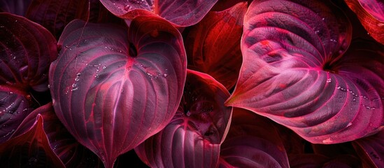 Aufkleber - Deep wine colored Hosta leaves host a macro image capturing intricate natural patterns with plenty of copy space