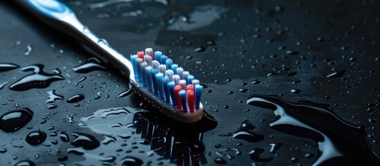 Sticker - Dark background enhances toothbrush allowing for copy space image