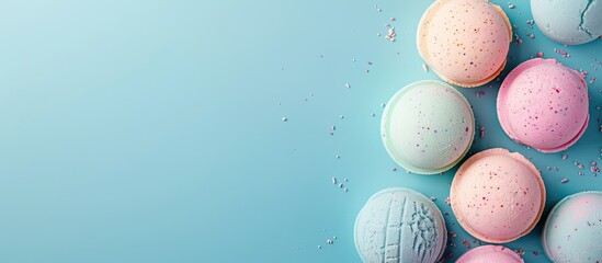 Poster - Bath bombs displayed against a blue backdrop with copy space image
