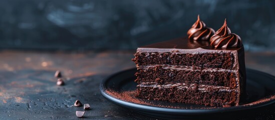 Aufkleber - Chocolate cake set against a dark backdrop with copy space image available