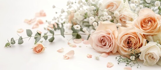 Poster - Bridal flowers against a clean white background perfect for adding text in a copy space image