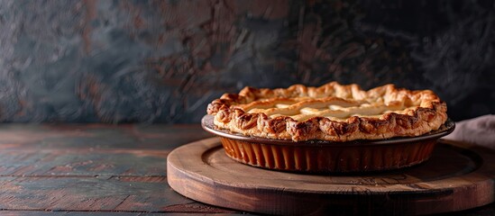 Poster - A delicious pie with a sweet pastry crust and a creamy filling perfect for desserts and baking recipes Ideal for showcasing in a photography featuring a copy space image