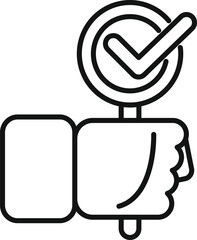 Poster - line drawing of a hand holding a sign with a check mark on it, symbolizing agreement or approval