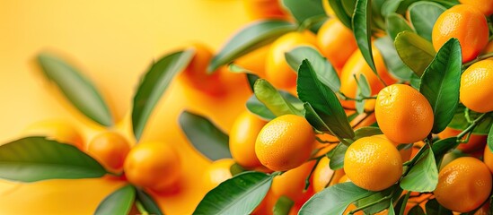 Poster - Colorful background enhances the appeal of the delicious kumquat fruit in the copy space image