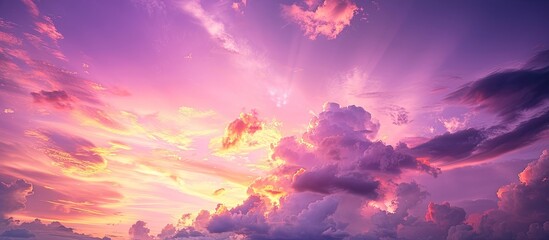 Canvas Print - Colorful sunset with clouds and purple hues creating a picturesque scene in a copy space image