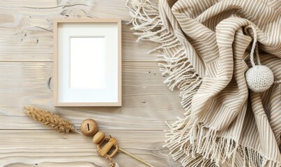 Wall Mural - A rustic wooden frame set against a backdrop of natural elements