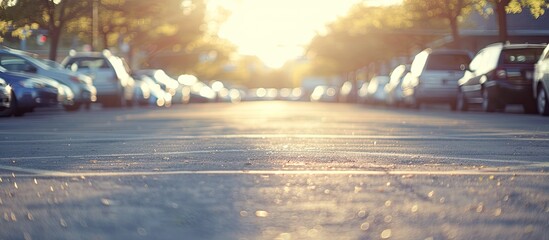 Aufkleber - Blurred background of a parking lot on a sunny morning featuring a blank area for text in the picture. Creative banner. Copyspace image