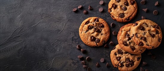 Poster - Top view of American chocolate chip cookies with copy space image
