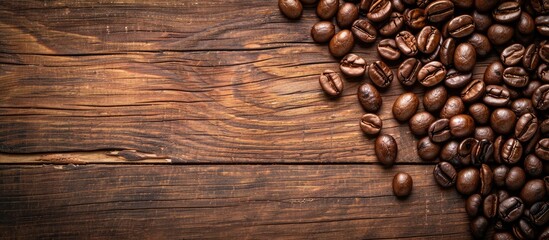 Aufkleber - Coffee beans roasted and displayed on a wooden table with copy space image