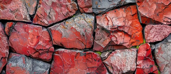 Aufkleber - Close up view of a red stone wall with a textured surface perfect as a copy space image