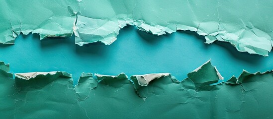 Aufkleber - Blue torn paper set against a green backdrop with room for a copy space image