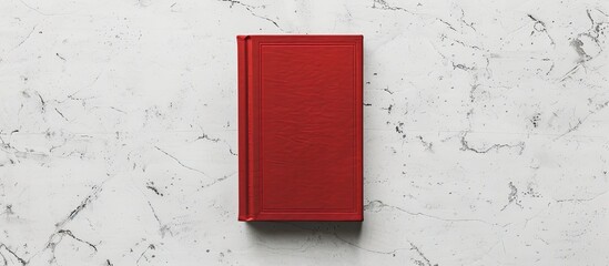 Poster - Book with a red cover placed in the center against a white backdrop with space for text or images. Creative banner. Copyspace image
