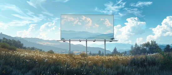 Poster - Billboard mockup with a white screen set against a scenic natural background with blue sky ideal for business advertising with ample copy space image