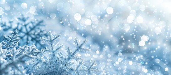 Wall Mural - Close up winter or Christmas themed background featuring snow crystals frost patterns and space for image insertion. Creative banner. Copyspace image