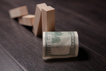 Wall Mural - stack of dollar banknotes on wooden table.