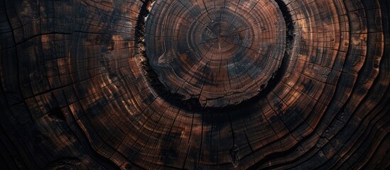 Aufkleber - Top view of a dark nature inspired wood texture slice design with copy space image