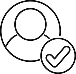 Poster - Line art icon of a user account profile with a checkmark indicating successful verification