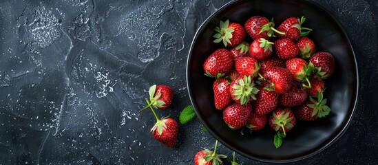 Sticker - A dark dessert featuring fresh summer strawberries captured in gentle natural light with available copy space image