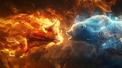 Wall Mural - Two bears are fighting in a fiery battle