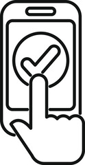 Sticker - Hand holding a smartphone is tapping a checkmark icon, approving an application