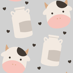 dairy cow farm cartoon seamless pattern wallpaper background