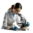 © ZeyBer - Female scientist using a microscope in a laboratory, possibly analyzing samples