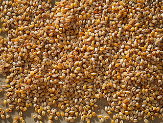 Wall Mural - Close Up of Dried Wheat Berries on a Brown Surface