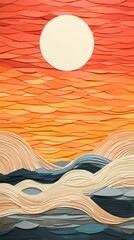 Poster - Golden hour sunset at the sea painting backgrounds outdoors.