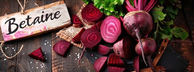 Betaine and beetroot supplements on the table. Selective focus.