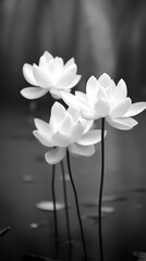 Canvas Print - Photography of lotuses monochrome blossom flower.