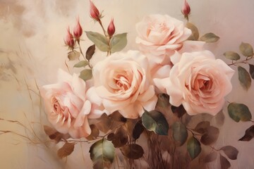 Wall Mural - Bouquet of rose painting pattern flower.